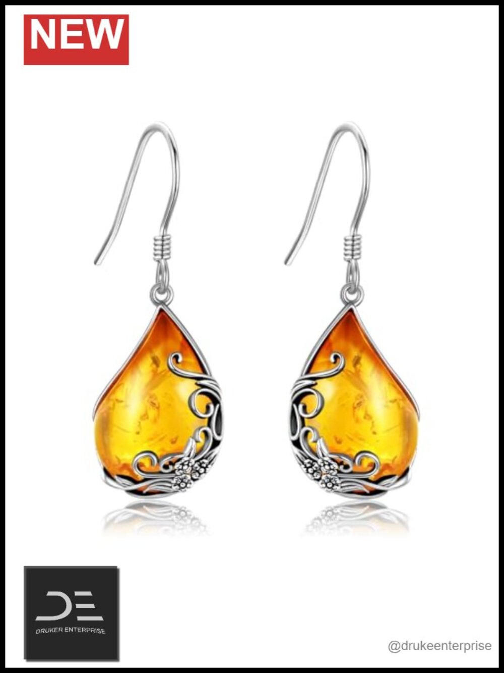 925 Sterling Silver Gemstone Dangle Earrings Amber Birthstone Drop Earrings for
